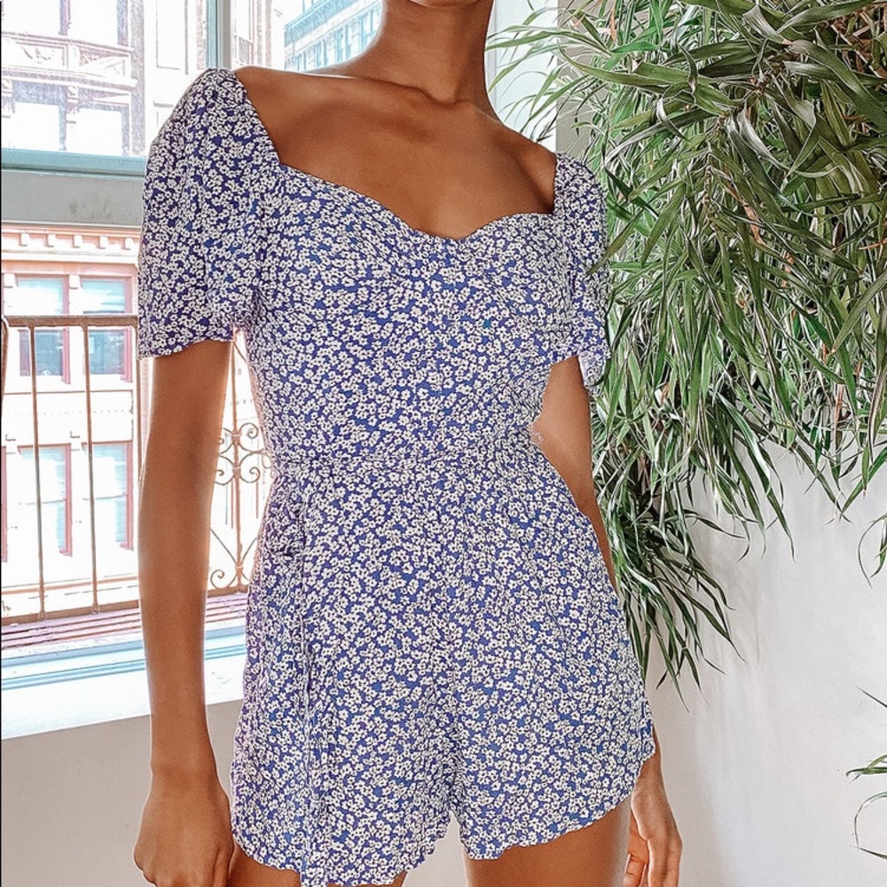 Sweet Sensation Blue Floral Print Short Romper
